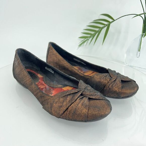 Born Women's Lilly Ballet Flat Size 9 Brown Metallic Leather Knot Bow Shoes - Picture 4 of 16